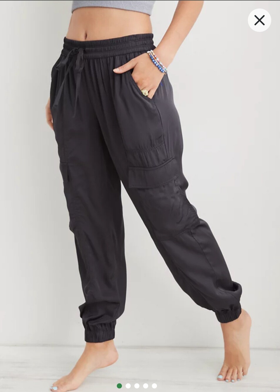 Aerie Womens Satin Cargo Jogger Pants Color Black Size XL